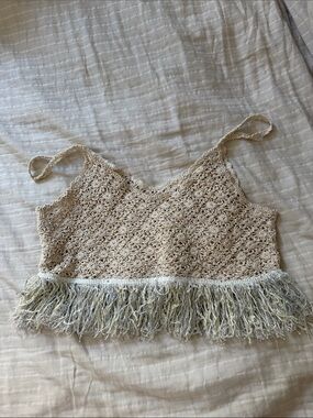 Beige Crochet Fringe Cami Top from Ibiza